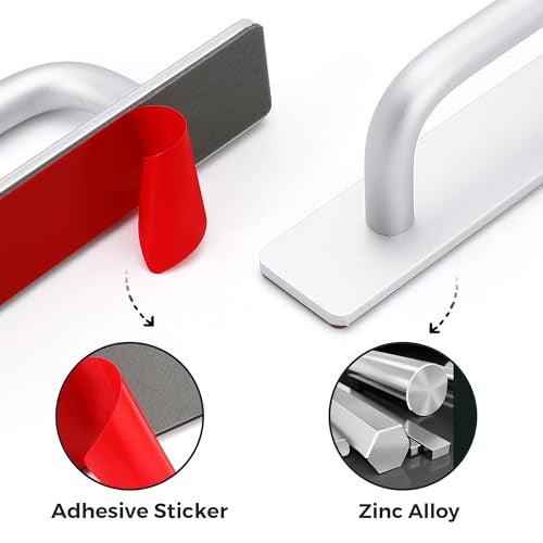 Ravinte Decor 2 Pack Adhesive Handles Self Stick Instant Cabinet Handles 5.83" Stick on Cabinet Handles Drawer Push Pull Handles Helper Sliding Screen Door Handles for Sliding Closet Window Wardrobe - Silver - Image 4