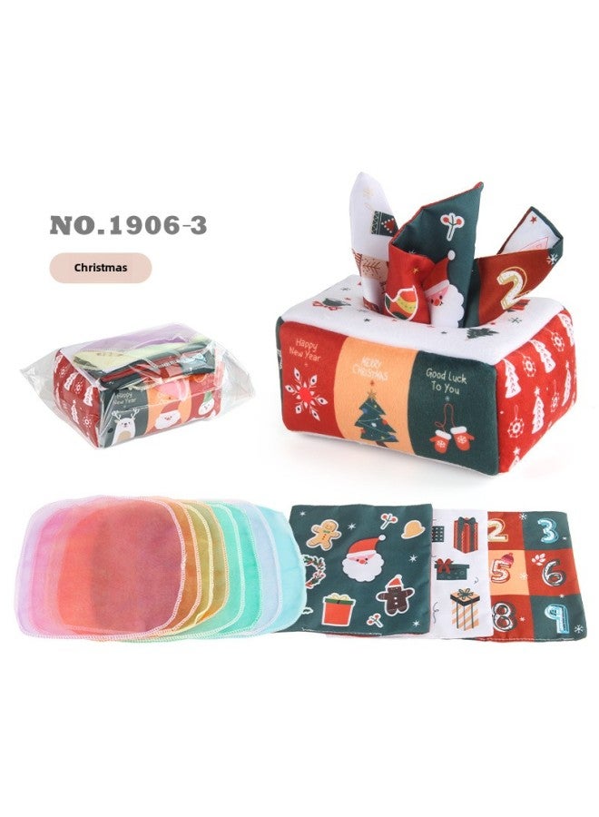 Hot Sale Baby Tissue Box With Pompom Puzzle Baby Cloth Book With Ringing Paper Hand Tear Baby Toys-Color:NO.1906-3 78.6g(3 Ringing Paper Square Scarves +8 Silk Scarves)  - Image 1