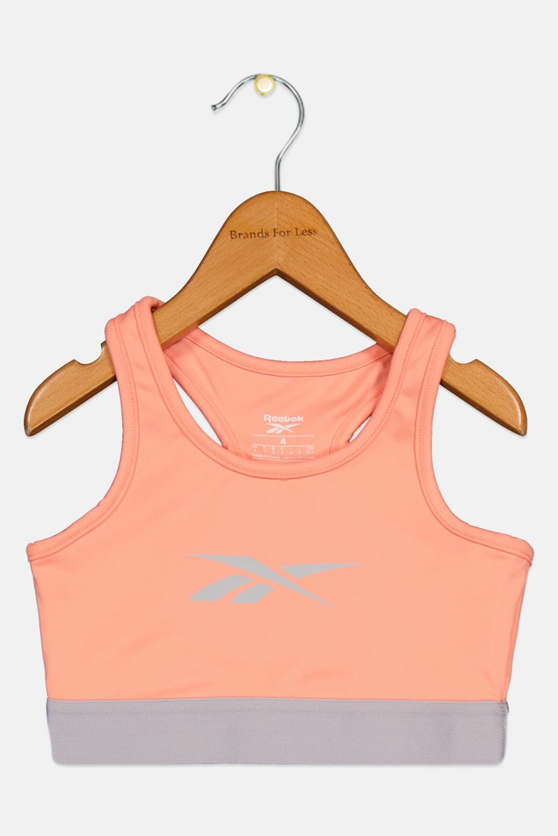 Reebok Toddlers Girl Brand Logo Training Sports Bra, Neon Peach - Image 1