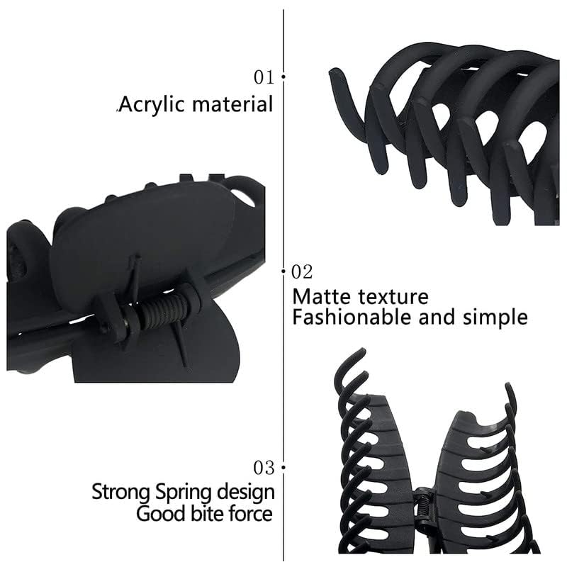 FAMEZA �1 pcs Big Claw Clips, 4.3? Matte Large Hair Claw Clips Non-Slip Ponytail Jaw Barrette Strong Hold Banana Jumbo Claw Clips for women Long Thick Hair(Single piece)(black) - Image 4
