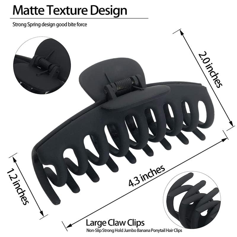 FAMEZA �1 pcs Big Claw Clips, 4.3? Matte Large Hair Claw Clips Non-Slip Ponytail Jaw Barrette Strong Hold Banana Jumbo Claw Clips for women Long Thick Hair(Single piece)(black) - Image 3