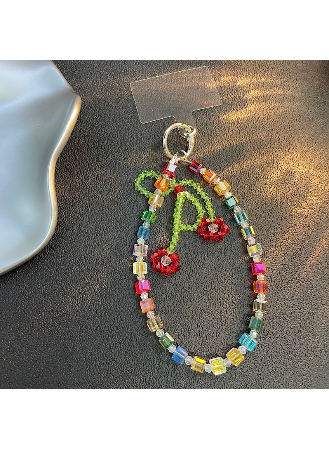 NIBEMINENT Super Cute Beaded Phone Charm – Trendy Phone Chain Wrist Strap, Shining Beads Chain Lanyard for Cell Phone