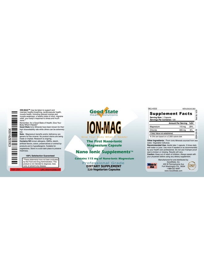 Good State ION-MAG - Ionic Magnesium Capsules - (115 mg Each Serving) (120 Veggie Capsules) - Image 3