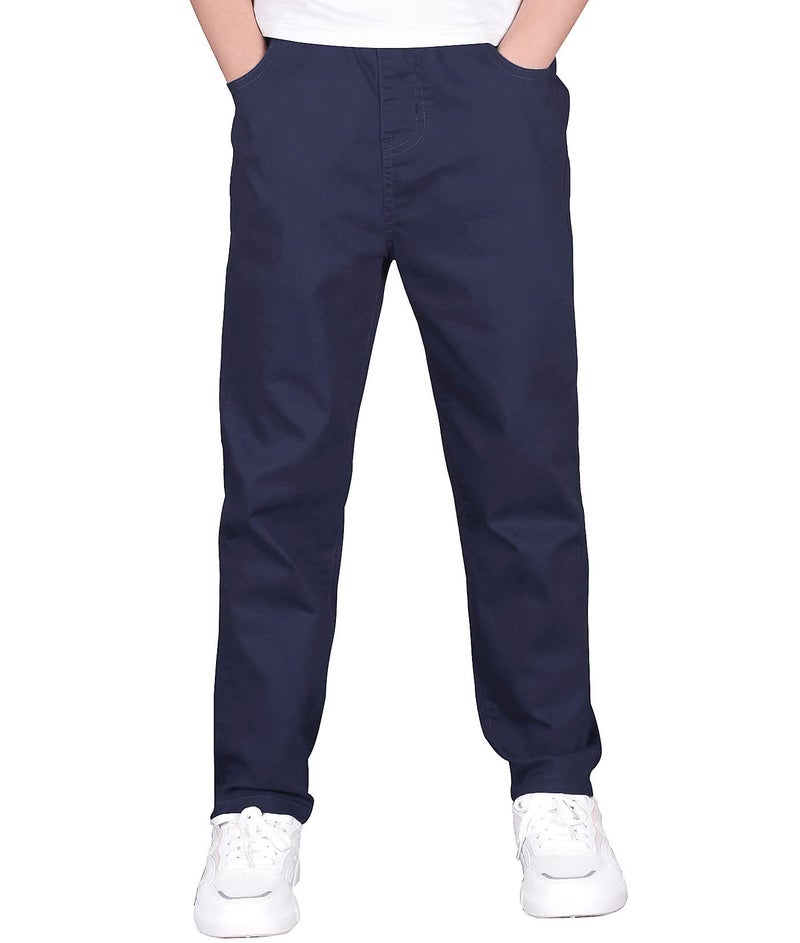 CAMLAKEE Boys' Stretch Pull on Chino Pants Kids School Uniform Yonth Twill Pants Navy Blue 6-7 Years - Image 1