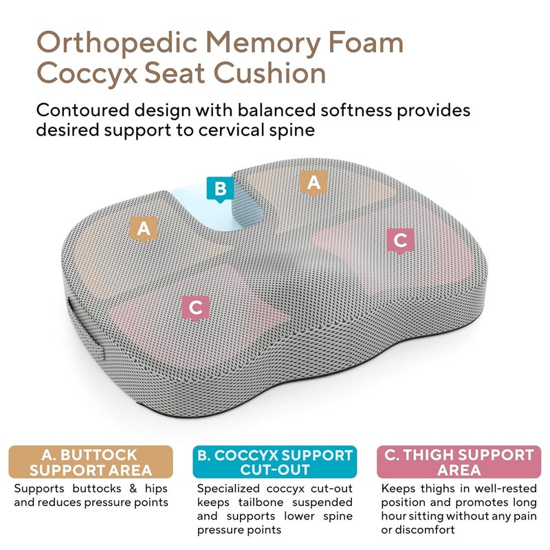 FOverA Memory Foam Coccyx Seat Cushion for Tailbone Pain | 2 Years Warranty | Sciatica, Back Pain Relief - Orthopedic Chair Cushions for Sitting for Office Chair (Medium, Mesh Grey) - Image 4