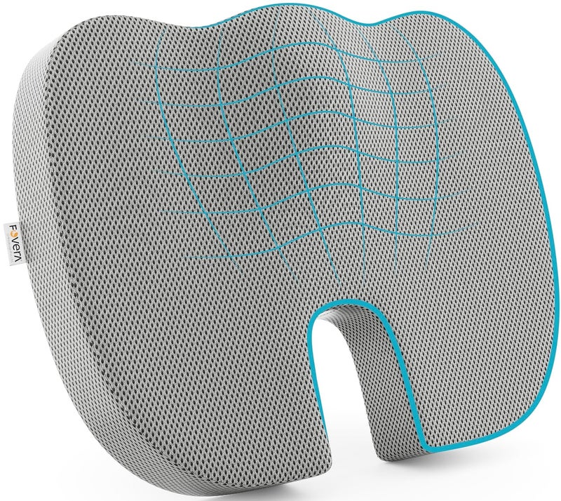 FOverA Memory Foam Coccyx Seat Cushion for Tailbone Pain | 2 Years Warranty | Sciatica, Back Pain Relief - Orthopedic Chair Cushions for Sitting for Office Chair (Medium, Mesh Grey) - Image 1