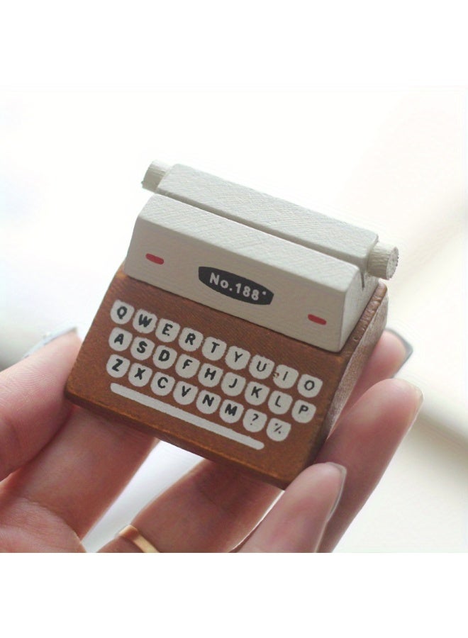 Retro Wooden Typewriter-Style Memo Clip, Creative Home Office Desk Decor, Photo Holder, Vintage Look, Faux Wood Material, - Image 1