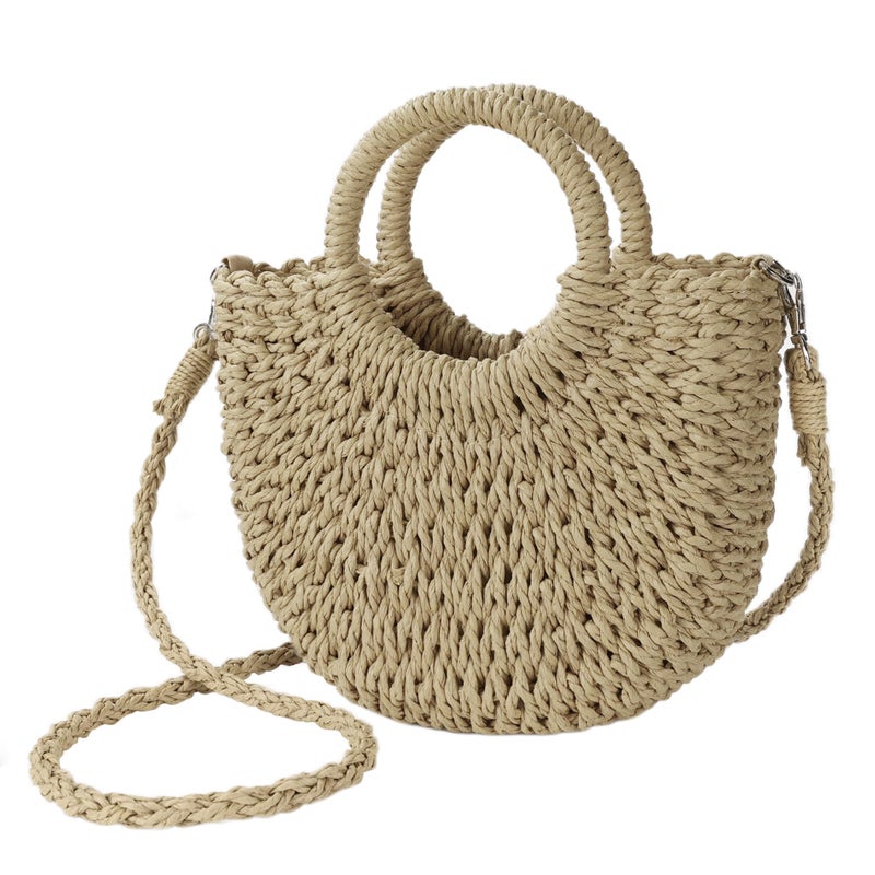 Youjaree Womens Straw Beach Bag Woven Crossbody Shoulder Bags Top Handle Satchel Handbag Purse for Summer (Khaki) - Image 1