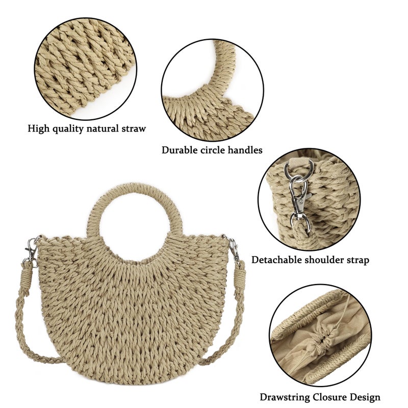 Youjaree Womens Straw Beach Bag Woven Crossbody Shoulder Bags Top Handle Satchel Handbag Purse for Summer (Khaki) - Image 4
