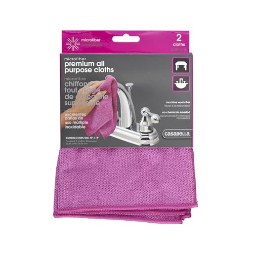 Casabella Microfiber 12" x 14" Cleaning Cloths, (Pack of 2), Magenta All Purpose, 2 Count - Image 1