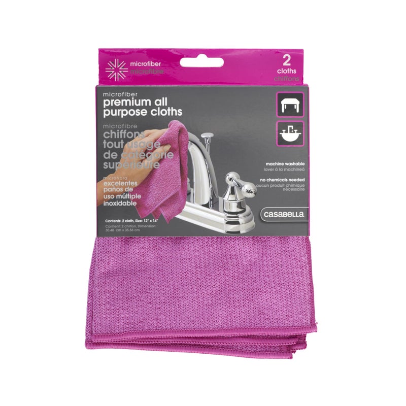 Casabella Microfiber 12" x 14" Cleaning Cloths, (Pack of 2), Magenta All Purpose, 2 Count - Image 5