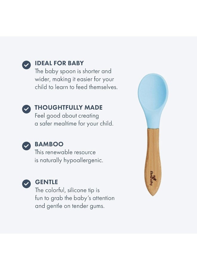 Avanchy - Avanchy Bamboo Baby Spoons - Bamboo and Silicone Baby Spoons - Baby Training Spoons - Soft Tip Baby Spoons - 5.5" L x 1.25" W (Blue) - Image 1