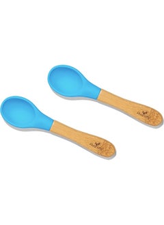 Avanchy Avanchy Bamboo Baby Spoons - Bamboo and Silicone Baby Spoons - Baby Training Spoons - Soft Tip Baby Spoons - 5.5" L x 1.25" W (Blue)  - Image 1