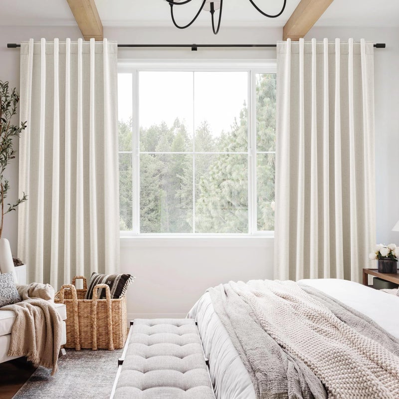 Jowels 96 Inch Linen Blackout Curtains 2 Panels for Bedroom Living RoomCream Natural 100% Black Out Curtains 96 Inches Long Thermal Noise Reduction Light Blocking Drapes Rustic Country 8ft Back Tab Beige - Image 2