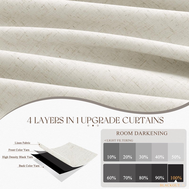 Jowels 96 Inch Linen Blackout Curtains 2 Panels for Bedroom Living RoomCream Natural 100% Black Out Curtains 96 Inches Long Thermal Noise Reduction Light Blocking Drapes Rustic Country 8ft Back Tab Beige - Image 5