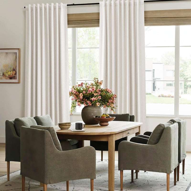 Jowels 96 Inch Linen Blackout Curtains 2 Panels for Bedroom Living RoomCream Natural 100% Black Out Curtains 96 Inches Long Thermal Noise Reduction Light Blocking Drapes Rustic Country 8ft Back Tab Beige - Image 3