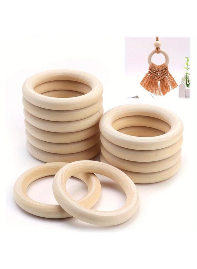 12 Pack 70mm Natural Wooden Rings For Macrame Crafts Curtains Napkin Plant Hanging - Image 2