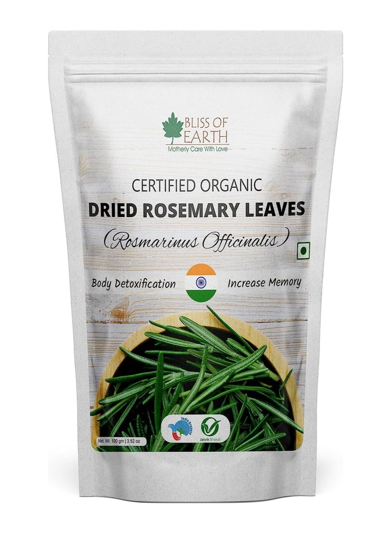 BLISS OF EARTH Dried Rosemary Leaves Certified Organic Rosmarinus Officinalis Great for Tea, Cooking, Hair & Memory 100GM  - Image 1