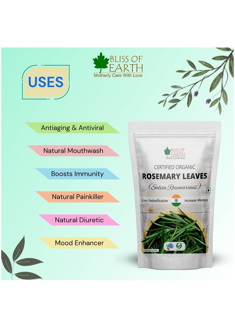 BLISS OF EARTH Dried Rosemary Leaves Certified Organic Rosmarinus Officinalis Great for Tea, Cooking, Hair & Memory 100GM  - Image 3