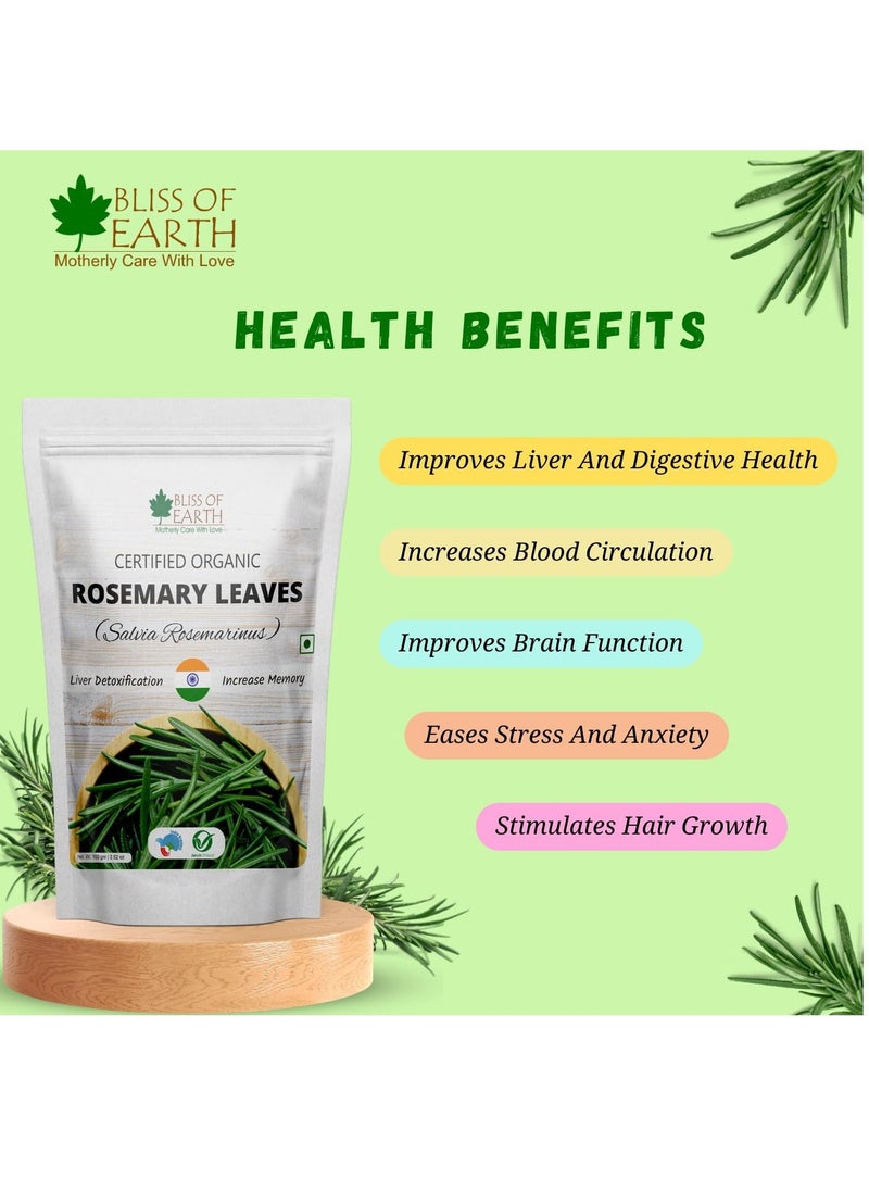 BLISS OF EARTH Dried Rosemary Leaves Certified Organic Rosmarinus Officinalis Great for Tea, Cooking, Hair & Memory 100GM  - Image 2