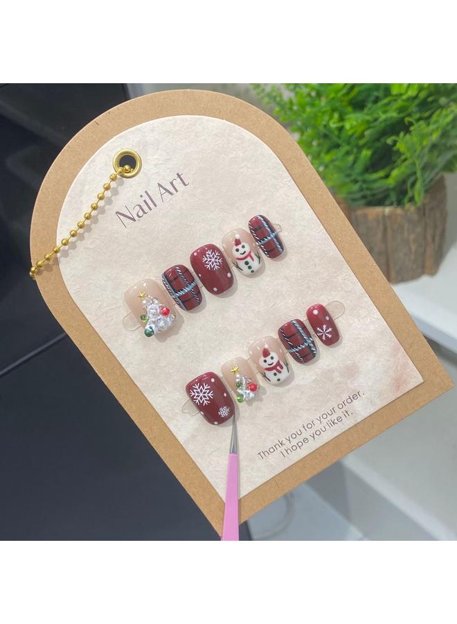Bluejw Hand-Wearing Armor Christmas Foreign Trade Fake Nails Red Checkerboard Snowflake Cute Snowman Christmas Tree Wearing Armor - Image 1