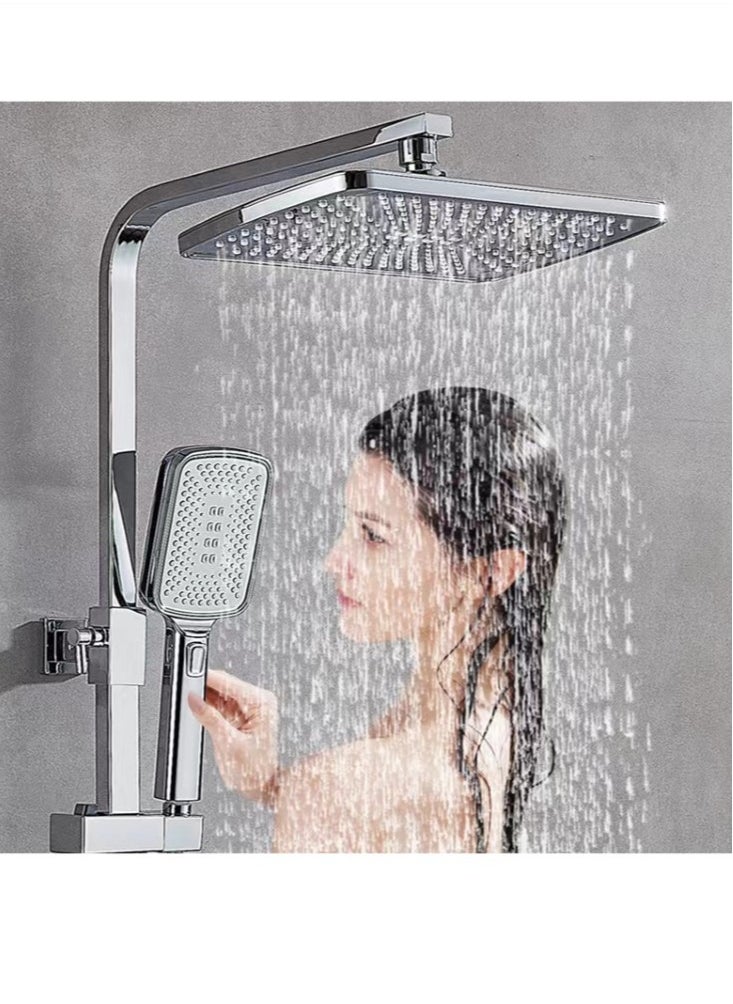Kutis 1-Set Shower System Triple Function Bathroom Shower Faucet Rainfall Shower Head with Handheld Adjustable Complete Set Tub Spout Wall Mount Tap Set Silver  - Image 1
