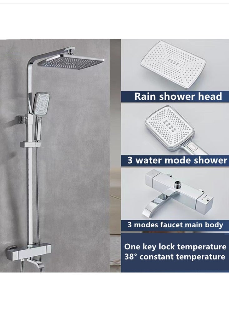 Kutis 1-Set Shower System Triple Function Bathroom Shower Faucet Rainfall Shower Head with Handheld Adjustable Complete Set Tub Spout Wall Mount Tap Set Silver  - Image 2