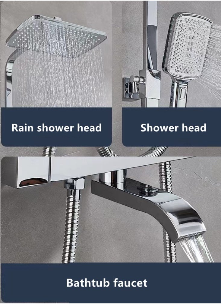 Kutis 1-Set Shower System Triple Function Bathroom Shower Faucet Rainfall Shower Head with Handheld Adjustable Complete Set Tub Spout Wall Mount Tap Set Silver  - Image 4