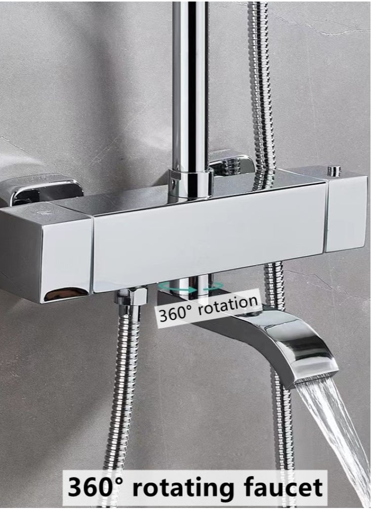 Kutis - 1-Set Shower System Triple Function Bathroom Shower Faucet Rainfall Shower Head with Handheld Adjustable Complete Set Tub Spout Wall Mount Tap Set Silver - Image 1
