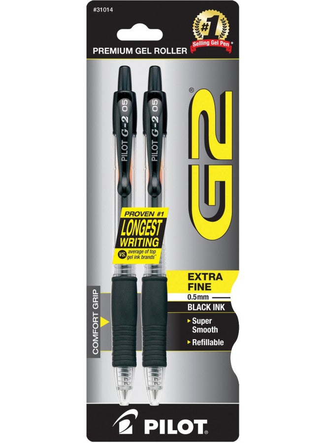 Pilot, G2 Premium Gel Roller Pens, Extra Fine Point 0.5 mm, Pack of 2, Black - Image 1