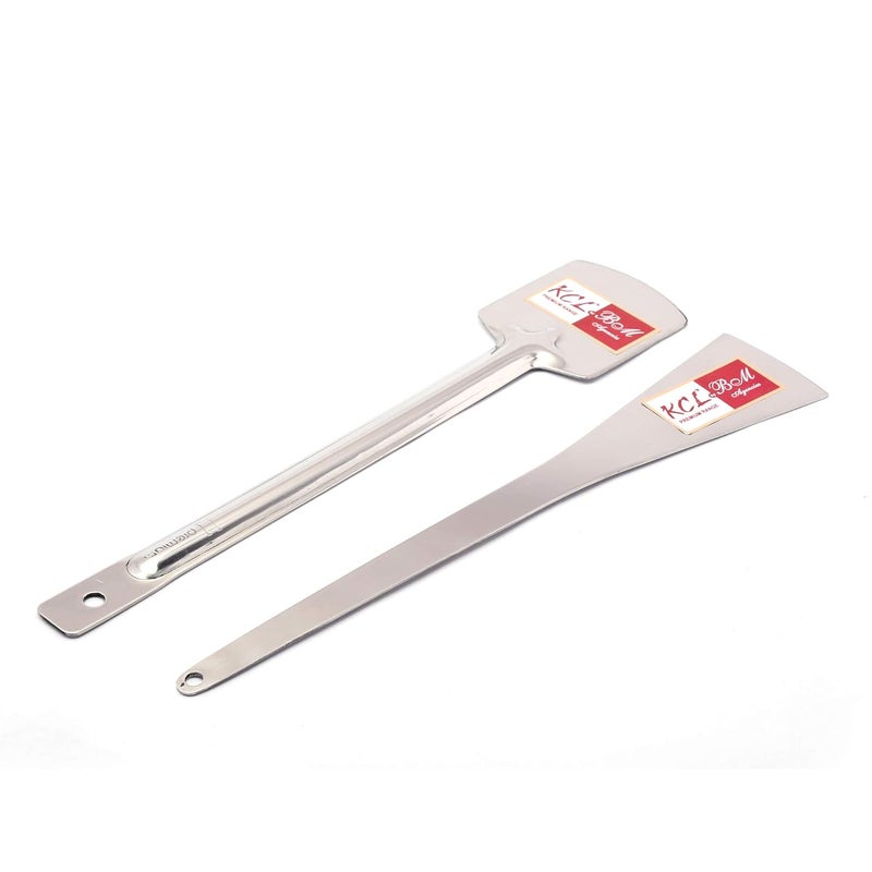 KCL Stainless Steel V Turner Lifting Spatula & Square Shape Dosa Turner/Palta Combo Set of 2 -Silver, Diameter- 12 Inch & 13Inch