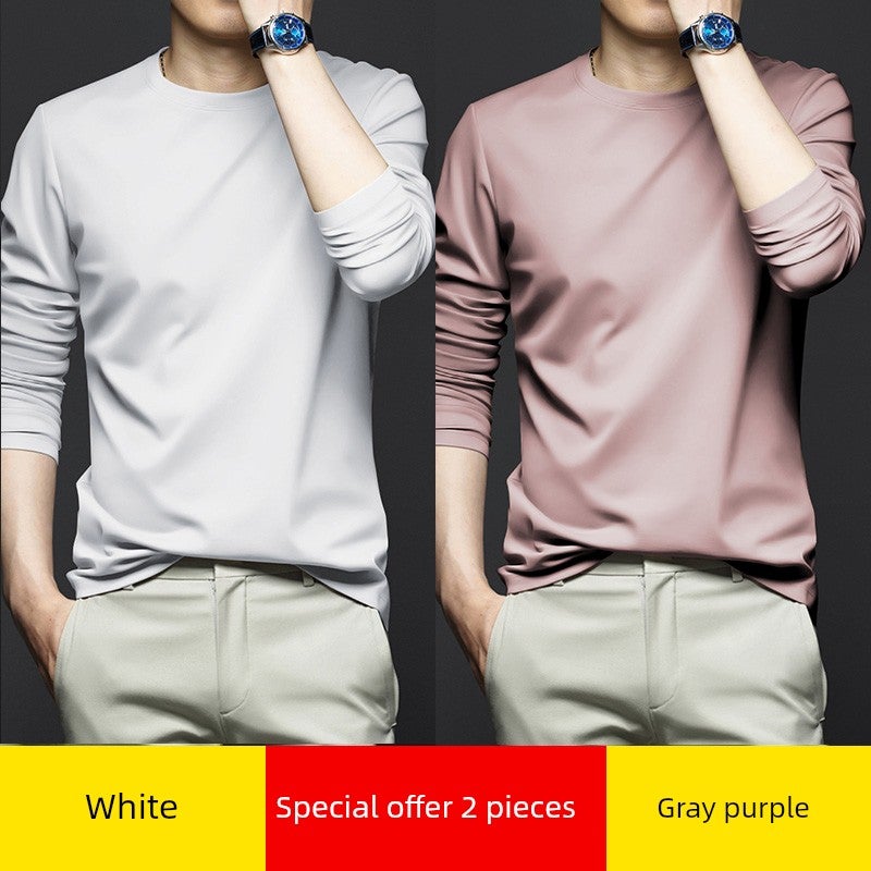 Mercerized modal cotton base shirt men's spring and autumn long-sleeved t-shirt solid color thin inner wear autumn T-shirt base shirt - Image 2