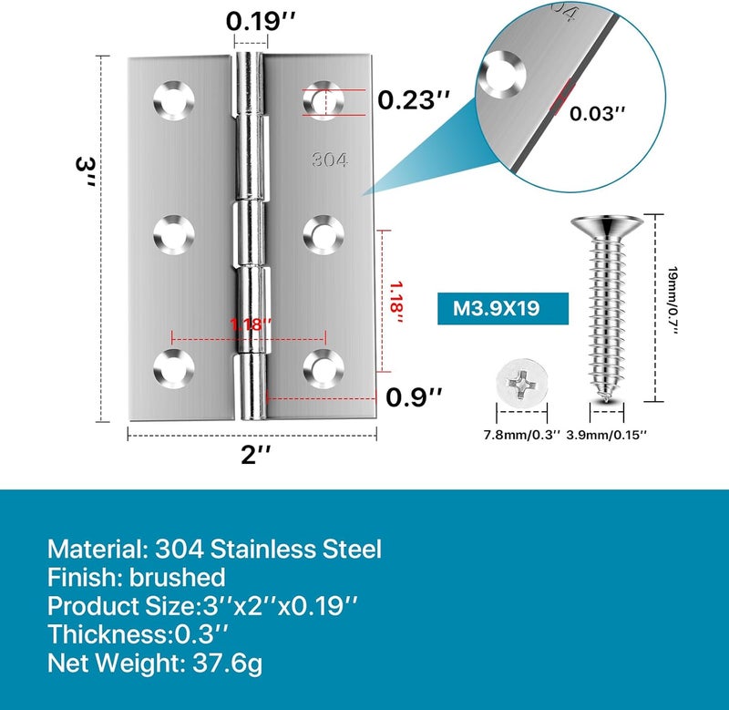 QANQIUPLE Stainless Steel 3 Inch Folding Butt Hinges for Furniture Door Window Case Lid and Wooden Box Chest, Pack of 4 - Image 3