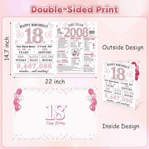 Uiorgui Large 18th Birthday Cards for Girls, Happy 18th Birthday Greeting Card with Envelope Jumbo 2008 Eighteen Guest Book Funny 18 Year Old Bday Gifts Decorations for Daughter Niece - Image 2