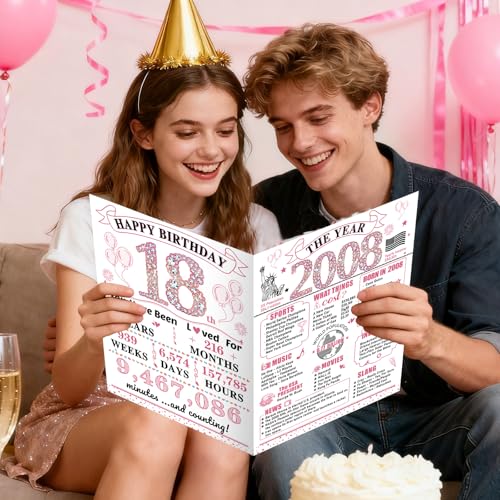 Uiorgui Large 18th Birthday Cards for Girls, Happy 18th Birthday Greeting Card with Envelope Jumbo 2008 Eighteen Guest Book Funny 18 Year Old Bday Gifts Decorations for Daughter Niece - Image 5