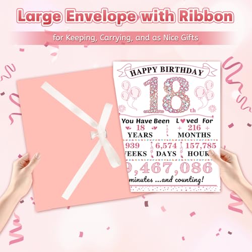 Uiorgui Large 18th Birthday Cards for Girls, Happy 18th Birthday Greeting Card with Envelope Jumbo 2008 Eighteen Guest Book Funny 18 Year Old Bday Gifts Decorations for Daughter Niece - Image 3