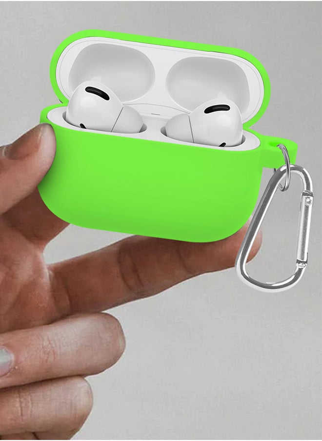 CATANES - Shockproof Case For Airpod Pro Silicone Protective Case Shockproof Case Ultra Slim Cover with Keychain Carabiner Neon Green - Image 1