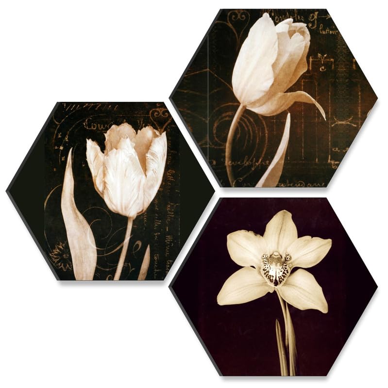 Saf Flower UV Textured MDF Set of 3 Hexagon Painting 17 Inch X 17 Inch SANFHX130 - Image 1