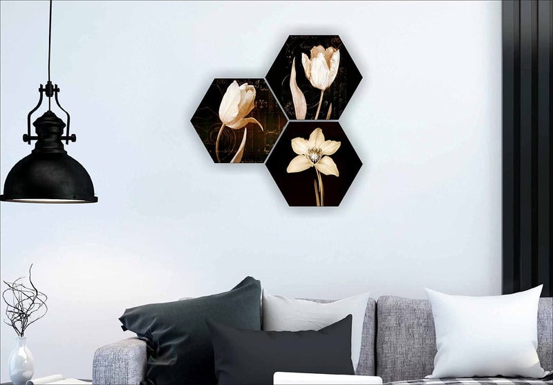 Saf Flower UV Textured MDF Set of 3 Hexagon Painting 17 Inch X 17 Inch SANFHX130 - Image 2