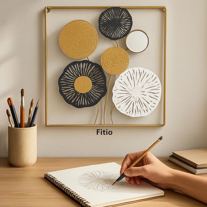 Fitto Symmetrical Square Metal Wall Art 45x45cm Modern Home Decor - Image 2