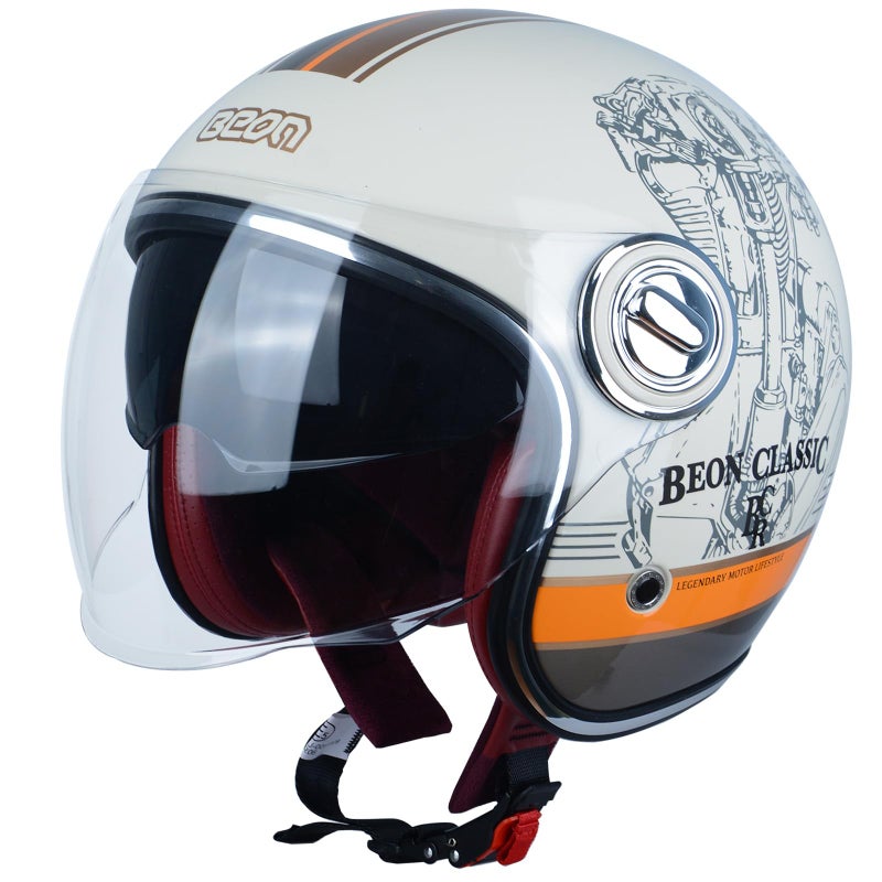 BEON Open Face Motorcycle Helmet for Adults, DOT Approved,Moped 3/4 Half Vespa Vintage Helmet with Dual Visors for Men and Women - Image 2