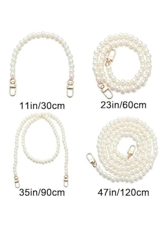 4Pcs Imitation Pearl Beads 4 Sizes Short Long Handle Shoulder Cross Body Handbag Chains Purse Chain Strap Faux Pearl Strap with Metal Buckles(white)  - Image 2