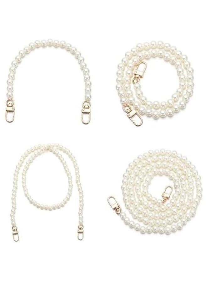 4Pcs Imitation Pearl Beads 4 Sizes Short Long Handle Shoulder Cross Body Handbag Chains Purse Chain Strap Faux Pearl Strap with Metal Buckles(white)  - Image 1
