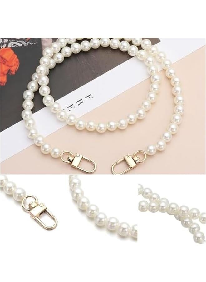 4Pcs Imitation Pearl Beads 4 Sizes Short Long Handle Shoulder Cross Body Handbag Chains Purse Chain Strap Faux Pearl Strap with Metal Buckles(white)  - Image 4