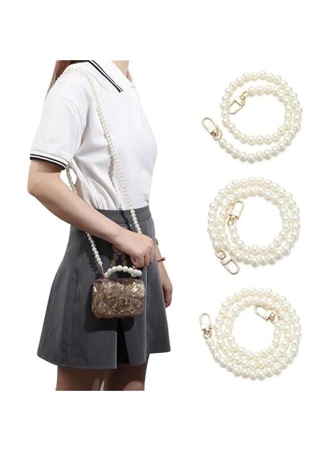 4Pcs Imitation Pearl Beads 4 Sizes Short Long Handle Shoulder Cross Body Handbag Chains Purse Chain Strap Faux Pearl Strap with Metal Buckles(white)  - Image 3