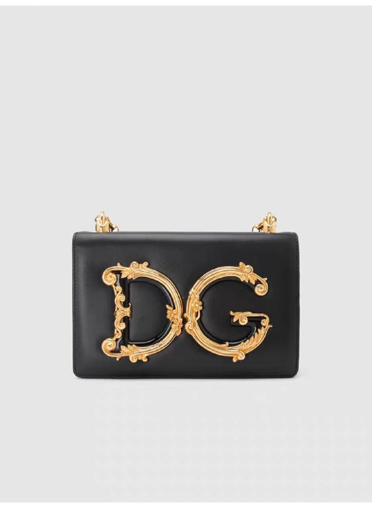 D&G black leather crossbody bag with gold DG logo, women's chain small square bag, box shoulder bag - Image 1