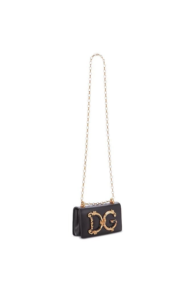D&G black leather crossbody bag with gold DG logo, women's chain small square bag, box shoulder bag - Image 5