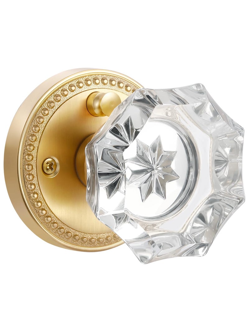 SORWDUERM Gold Door Knobs Crystal Door Knob Interior Satin Brass Privacy Brushed Gold Door Knob for Bedroom and Bathroom Glass,Zinc Alloy 1 Pack - Image 1