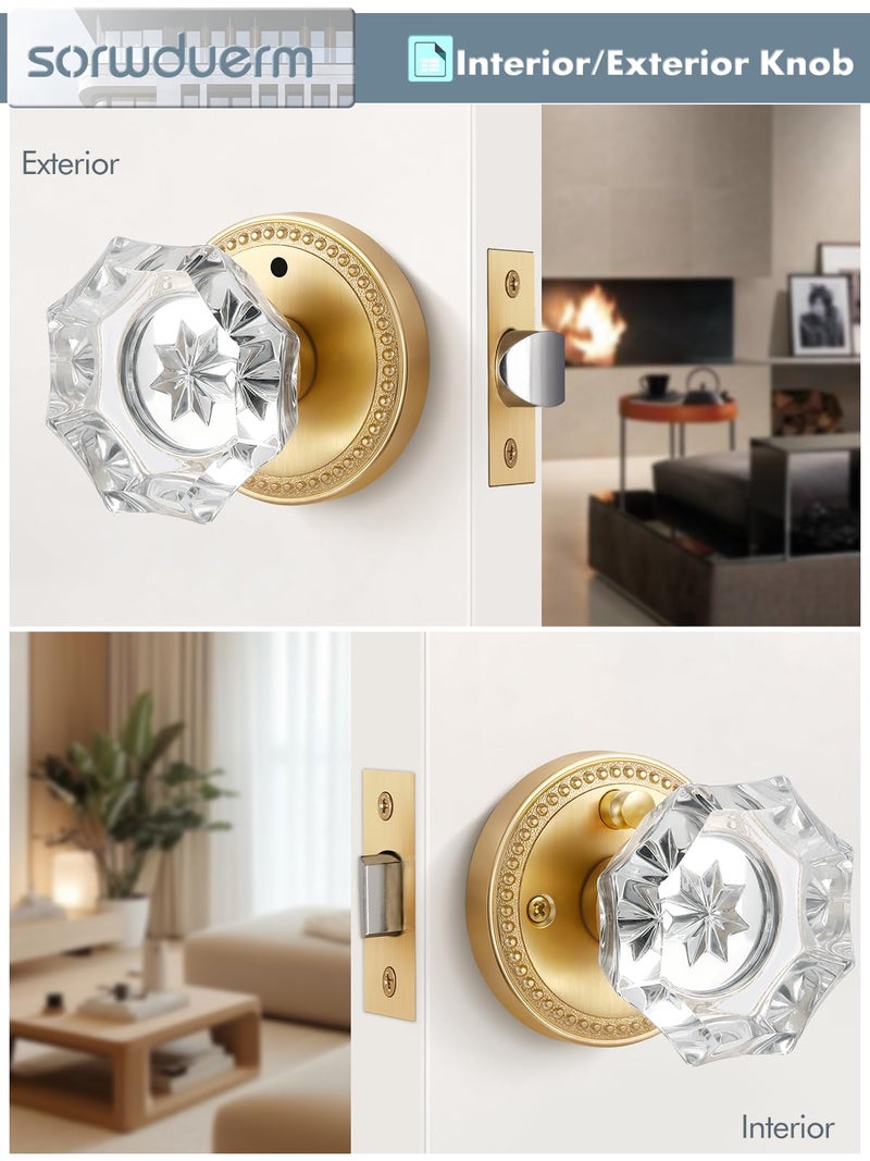 SORWDUERM Gold Door Knobs Crystal Door Knob Interior Satin Brass Privacy Brushed Gold Door Knob for Bedroom and Bathroom Glass,Zinc Alloy 1 Pack - Image 4