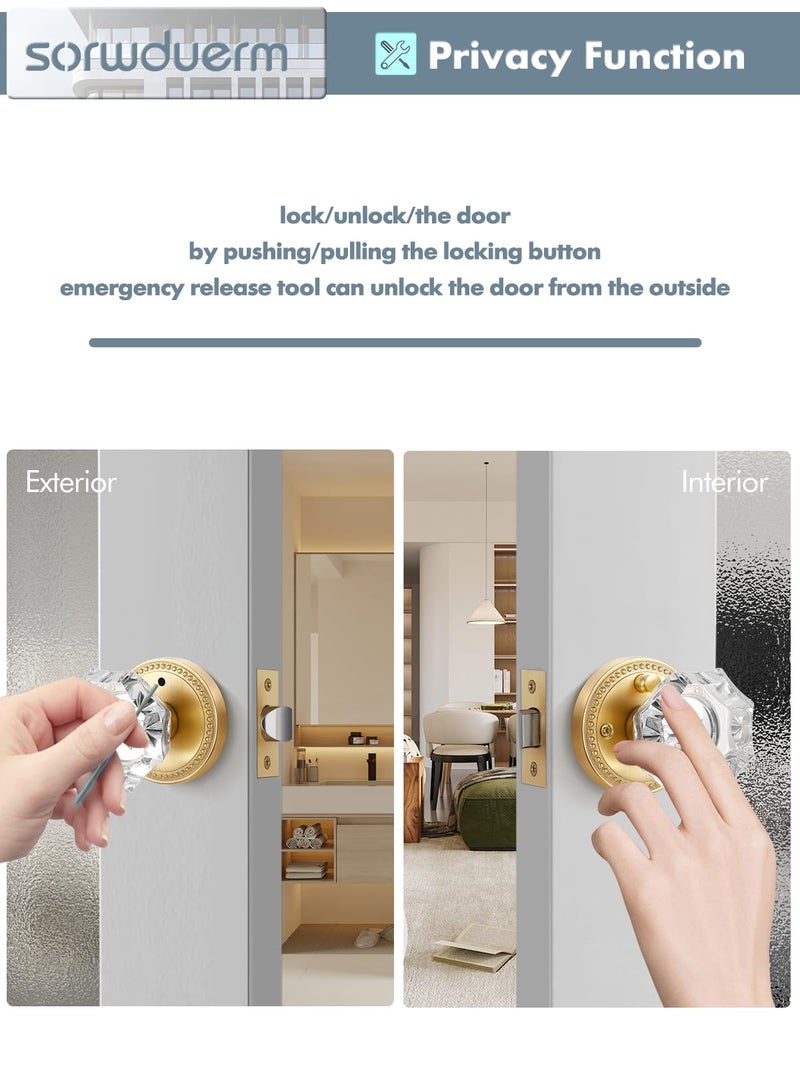 SORWDUERM Gold Door Knobs Crystal Door Knob Interior Satin Brass Privacy Brushed Gold Door Knob for Bedroom and Bathroom Glass,Zinc Alloy 1 Pack - Image 5